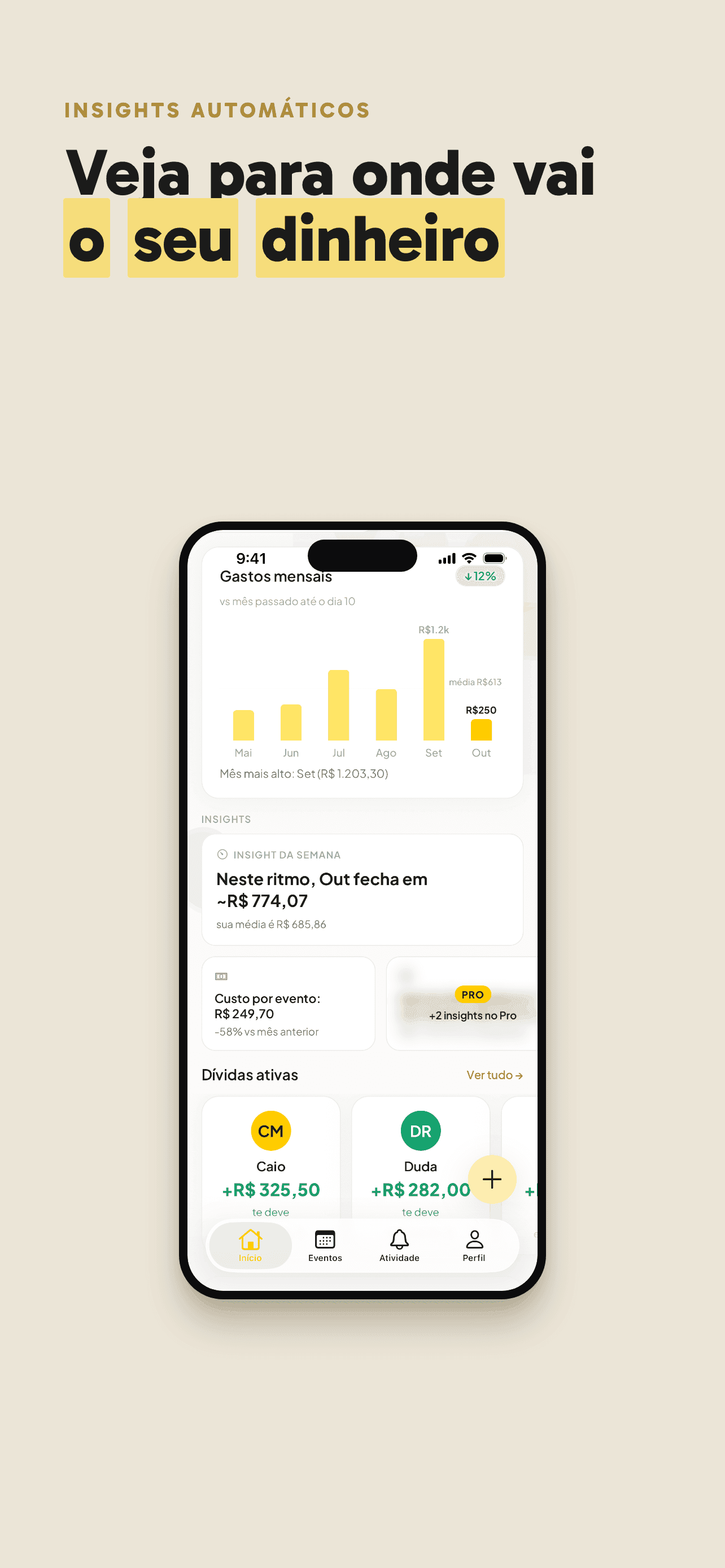 Painel de insights do Rachou